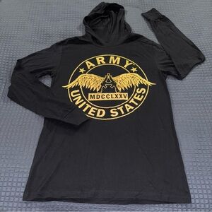 NWOT Apprime US Army Long Sleeve Hooded T-Shirt in Black Unisex Size Large